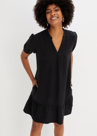 Bonprix Minikleid BONPRIX, Damen, Gr. 38, N-Gr, schwarz, Obermaterial: 100% Baumwolle, A-Linie, Kleider Minikleid, f&uuml;r Fr&uuml;hjahrs- und Sommertage, aus Baumwoll