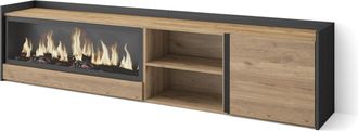 Skraut Home Skraut Home - Mueble Tv, Televisi&oacute;n, Muebles De Sal&oacute;n, Almacenaje, 212x35x50cm, Para Tv Hasta 80, Chimenea El&eacute;ctrica Xxl, Estilo Moderno, Roble Y Negr