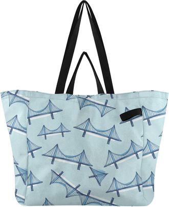 Generic London Blue pattern Reusable Canvas Tote Bag, Heavy Duty Grocery Shopping Bag with Double Handles Hard Bottom Large Capacity Work Groceries Travel