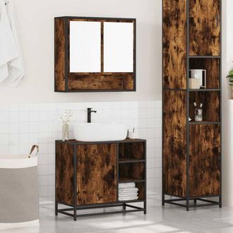 Berkfield Home Durable 2 Piece Bathroom Furniture Set Smoked Oak Engineered Wood in Brown