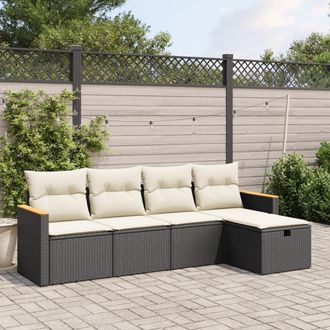 vidaXL Set De Muebles De Jard&iacute;n 5 Pzas Y Cojines Rat&aacute;n Sint&eacute;tico Negro Vidaxl