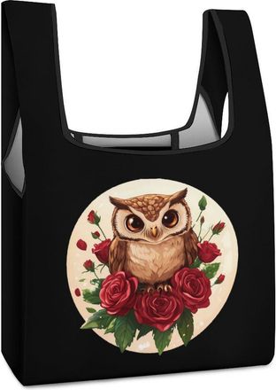 Generic Owl Rose Shopping Bag Reusable Grocery Tote Bag Foldable Handbag for Travel Picnic