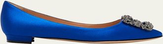 Manolo Blahnik Hangisi Crystal-Buckle Satin Flat