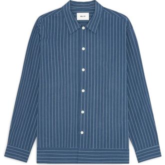 Nn.07 Reed Organic Cotton Shirt Jacket in Blue Stripe at Nordstrom, Size Xx-Large