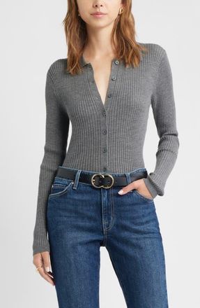Open Edit Collared Merino Wool Cardigan in Grey Charcoal Heather at Nordstrom, Size Xx-Small
