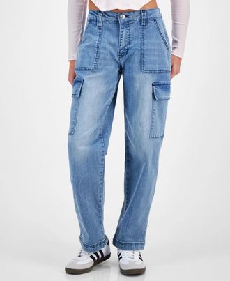 Madden Girl Cargo Skater Jeans Womens Juniors Blue Denim Wide Leg PALL573