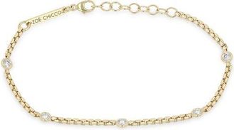 Zo&euml; Chicco 14K Gold Floating Diamond Small Box Chain Station Bracelet in 14K Yellow Gold at Nordstrom, Size 7