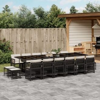 vidaXL Set De Muebles Jard&iacute;n 17 Pzas Con Cojines Rat&aacute;n Sint&eacute;tico Negro Vidaxl
