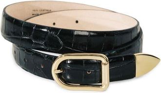 D&eacute;hanche Mija Croc-Embossed Leather Belt in Black Croco/gold at Nordstrom, Size X-Small