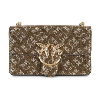 Pinko Shoulder Bags, female, Brown, Size: ONE SIZE Bronze Leather Shoulder Bag