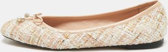 Jimmy Choo London Beige Tweed And Patent Leather Bow Elme Ballet Flats