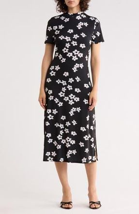 West K Mock Neck Midi Dress in Black Daisy at Nordstrom Rack, Size X-Large