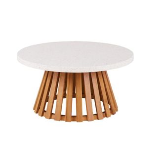 Maisons du monde Mesa de centro profesional para exterior con efecto terrazo y madera de teca