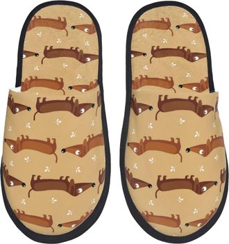 Generic Slipper Cute Dachshund Dog Puppy Brown Reusable Plush Slippers Non-Slip Cotton Slipper For Indoor Room Home M