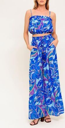 Flying Tomato Print Bubble Crop Top & Wide Leg Pants Set in Blue at Nordstrom Rack, Size Medium