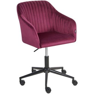 Beliani Office Swivel Chair Burgundy Velvet Height Adjustable Tufted Backrest Glamour Style VENICE