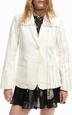 Desigual Stripe Blazer in Medium Beige at Nordstrom, Size X-Large