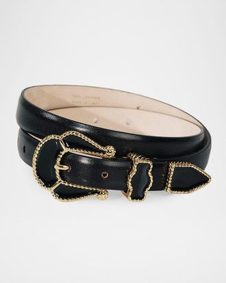 D&eacute;hanche Santo 24K Gold-Plated & Enamel Leather Belt