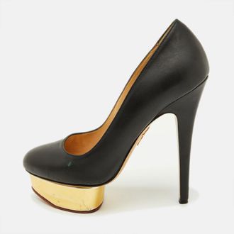 Charlotte Olympia Black Leather Dolly Platform Pumps