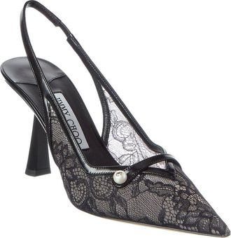Jimmy Choo London Amita 45 Lace & Leather Slingback Pump