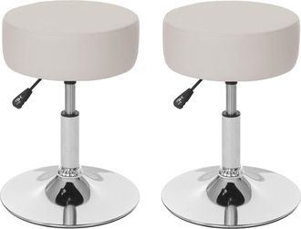 Hhg Nunca Usado] Lote De 2 Taburetes Hhg 189, Taburete De Asiento Taburete De Maquillaje, Altura Regulable &Oslash; 35cm, Polipiel, Crema