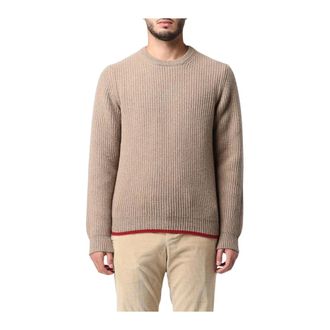 Fay Round-neck Knitwear, male, Brown, Size: XL Ribbed Knit Wool Pullover Sweater