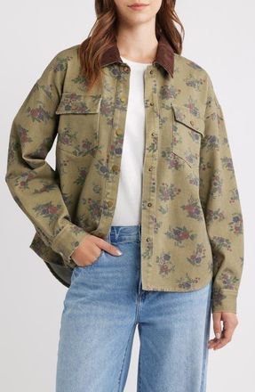 Thread & Supply Leopard Print Cotton Denim Shacket in Forest Multi at Nordstrom, Size X-Small