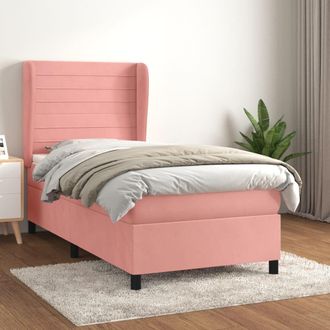 vidaXL Vidaxl - Cama Box Spring Con Colch&oacute;n Terciopelo Rosa 90x200 Cm