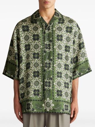 Etro Etro Mens Boxy Ss Shirt - Dark Green Silk - Size Small