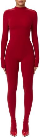 Naked Wardrobe Long Sleeve Closed Toe Jumpsuit in Ruby Red at Nordstrom, Size X-Small