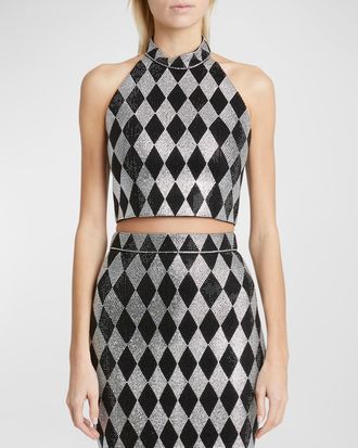 Balmain Diamond Print Crystal Embellished Top
