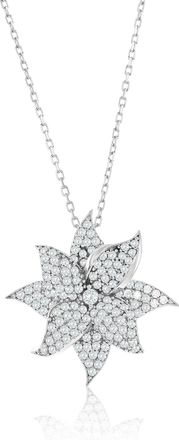 Suzy Levian Rose Sterling Silver White Cubic Zirconia Large Pave Flower Pendant