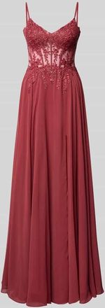 Luxuar Luxuar Regular Fit Abendkleid mit floralem Stitching in Hellrot, Gr&ouml;&szlig;e 32