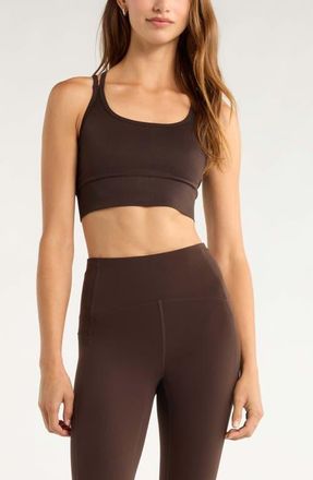 Zella Seamless Strappy Sports Bra in Brown Mole at Nordstrom, Size X-Small