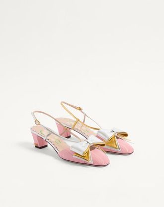 Valentino Garavani D&eacute;collet&eacute; Slingback Bowow In Tessuto Moir&egrave; 45Mm Donna ROCK PINK/SILVER/ANTIQUE GOLD 37.5