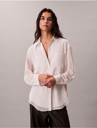 Calvin Klein Womens Utility Roll Sleeve Tunic - White - XS