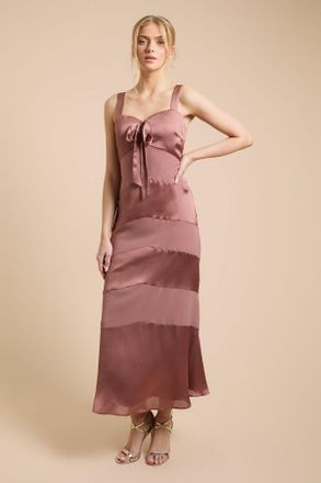 Oasis Womens Satin and Chiffon Mix Bow Front Cami Dress - Chocolate - Size 16 UK
