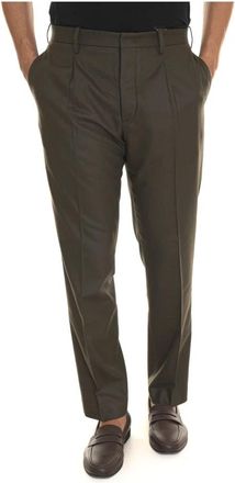 Hindustrie Flanellen Chino Broek met Front Darts - Heren - Slim Fit Broeken - Groen - 3XL - Wol - Broeken