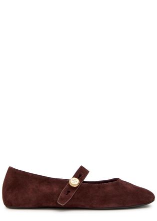 Tory Burch Romy Suede Mary Jane Flats - Brown - 10 (IT40.5 / UK7.5)