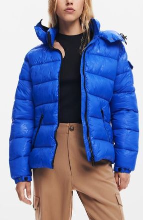 Desigual Drammen Hooded Puffer Coat in Blue at Nordstrom, Size Medium