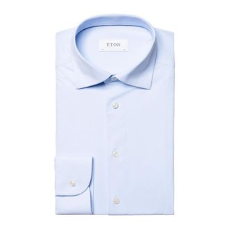 Eton Overhemden, Heren, Blauw, S, Leer, Solid Four-Way Stretch Shirt