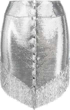 Paco Rabanne buttoned fringed miniskirt - women - Aluminium - 36 - Silver