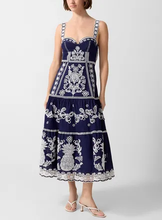 Farm Rio Womens Exotic Richelieu embroidery midi dress