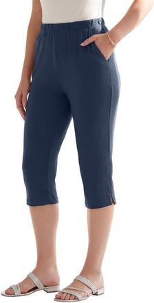 Roaman's Plus Size Soft Knit Relaxed Pull On Capri Pant in Navy at Nordstrom, Size Small