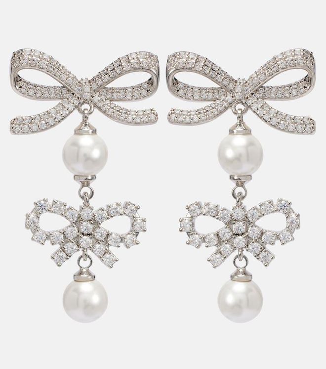 Bow-detail embellished faux pearl earrings
