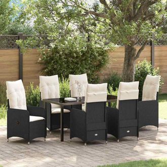 vidaXL Conjunto De Comedor De Jard&iacute;n Con Coj&iacute;n 7 Pcs Negro Polirat&aacute;n Vidaxl
