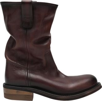 Miu Miu Schoenen, Dames, Bruin, 40 EU, Leer, Foule Leren Laarsjes