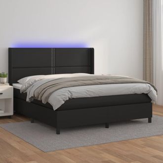 vidaXL Vidaxl - Cama Box Spring Colch&oacute;n Y Led Cuero Sint&eacute;tico Negro 180x200 Cm