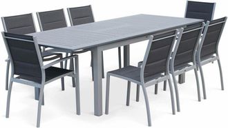 Sweeek 8-seater extendable aluminium garden table set with chairs, Chicago 8, Grey, 244x100x75 cm