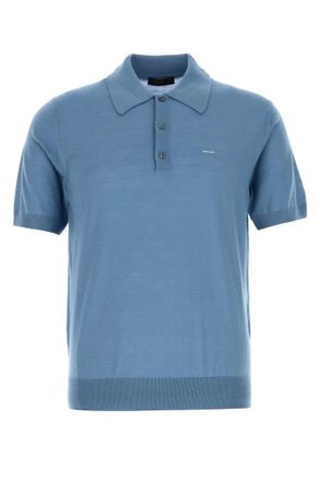 Prada Light Blue None Solid Shirt Collar Polo